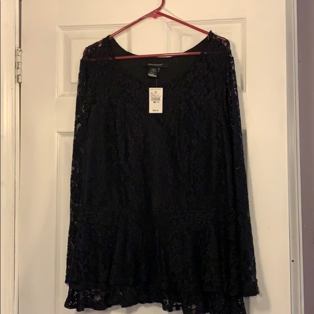 Ashley Stewart Plus Size Lace Peplum Top